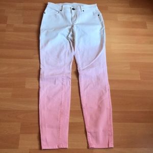 Size 0 Victoria’s Secret mid rise siren denim dip dye white and pink denim jeans